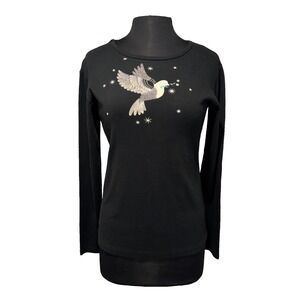 NEW Green 3 Classic Dove Long Sleeve Tee Women's Large Black Christmas Holiday‎